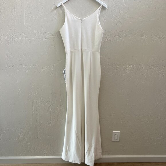 NEW Dress the Population Iris Crepe Plunge Side Slit White Maxi Gown - Picture 10 of 13